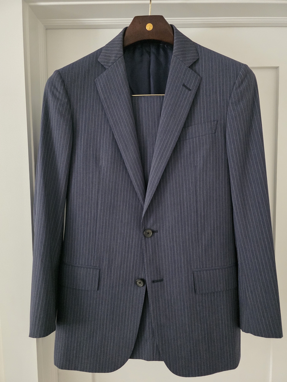 Brooks Brothers Regent BrooksCool Navy Pinstripe Full Canvas Suit 38R W32